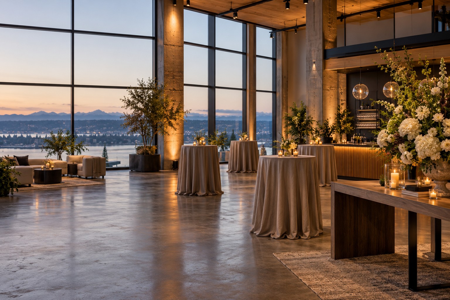 Company gathering inspiration: a warm, modern loft reception